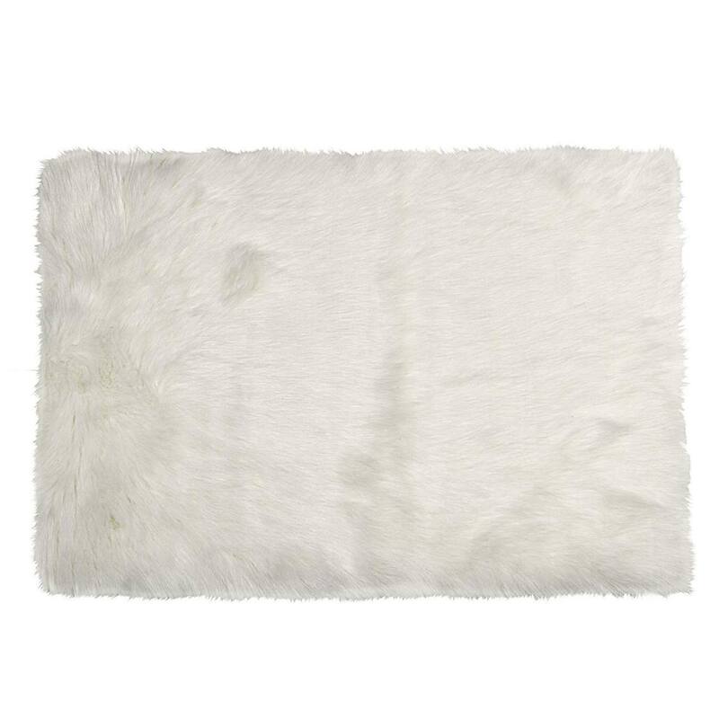 60" X 36" Off White Rectangular Faux Fur Area Rug 3'6" Bed Bath
